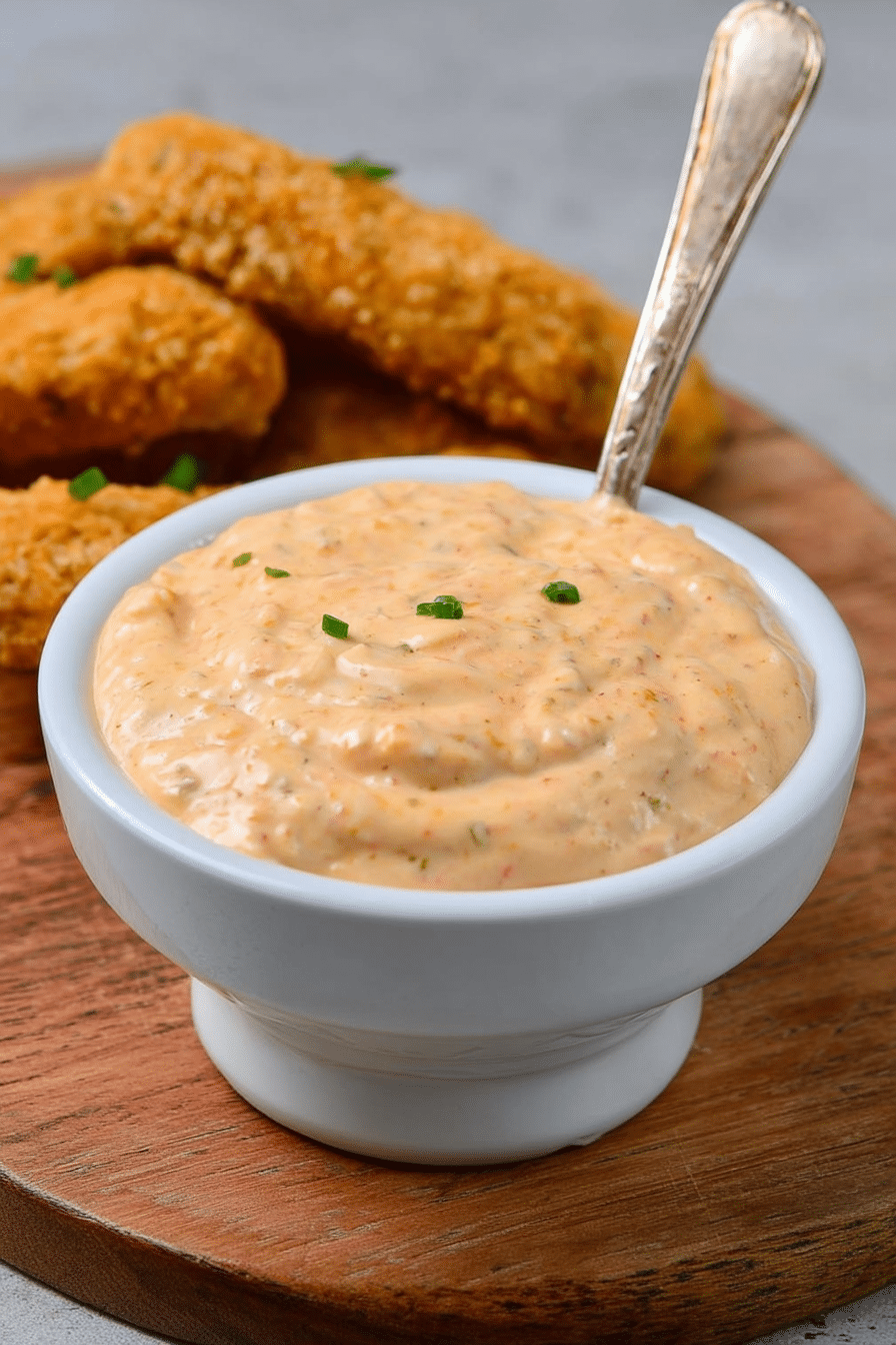 Homemade Big Mac sauce served in a bowl with herbs and fries on the side.