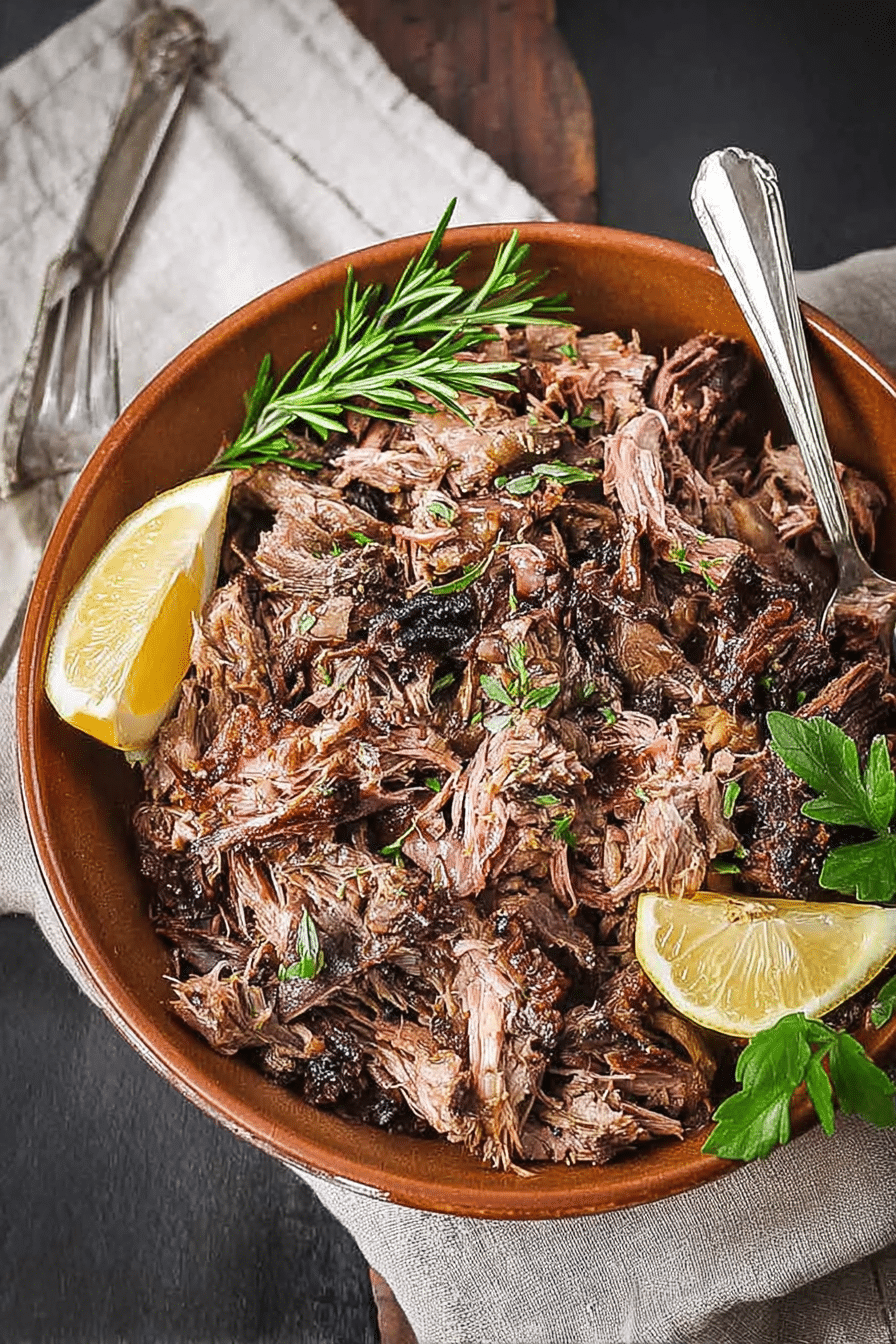 Delicious pulled lamb with vermicelli rice and fresh salad on a rustic wooden table, showcasing Middle Eastern culinary style.