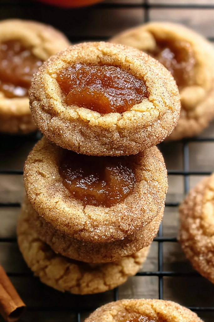 Plate of apple butter snickerdoodle cookies with cinnamon and a jar of apple butter in the background