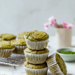 Close-up of kid-friendly banana spinach muffins, displaying their moist texture and healthy spinach, perfect for breakfast or snacks.