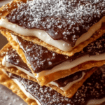 Churro saltine toffee pieces on a decorative plate with cinnamon sugar topping.