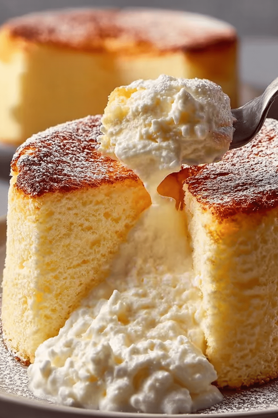 Slice of viral Japanese cheesecake with fresh berries and mint, highlighting its fluffy texture and low-calorie ingredients.