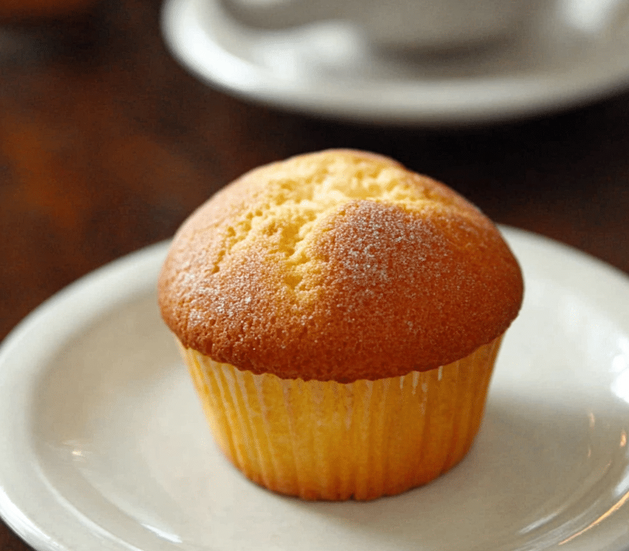Freshly baked mantecadas served with café con leche on a rustic wooden table