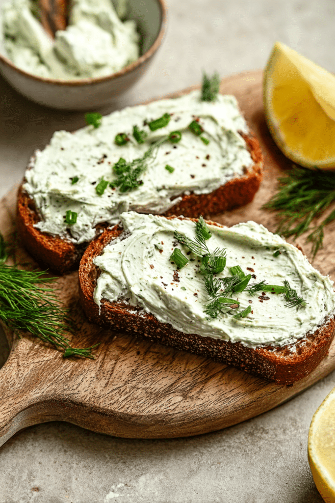 Herbed goat cheese spread served with fresh vegetables and crackers on a vibrant platter