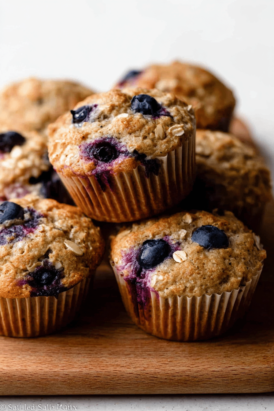 Freshly baked blueberry oatmeal muffins showcasing fluffy texture and blueberries, perfect for breakfast.