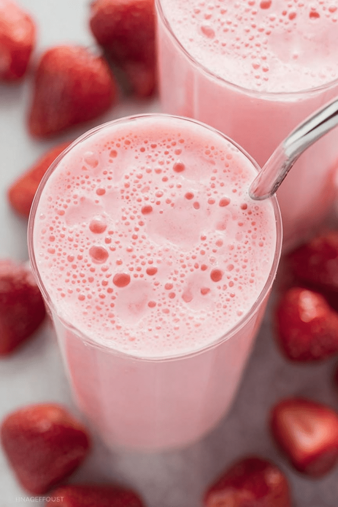 Refreshing easy strawberry smoothie with fresh strawberries and mint garnish