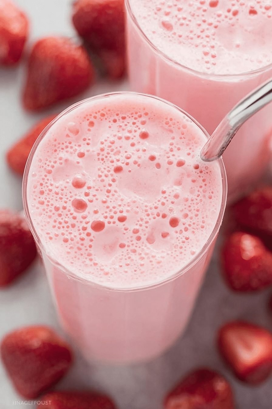 Refreshing easy strawberry smoothie with fresh strawberries and mint garnish