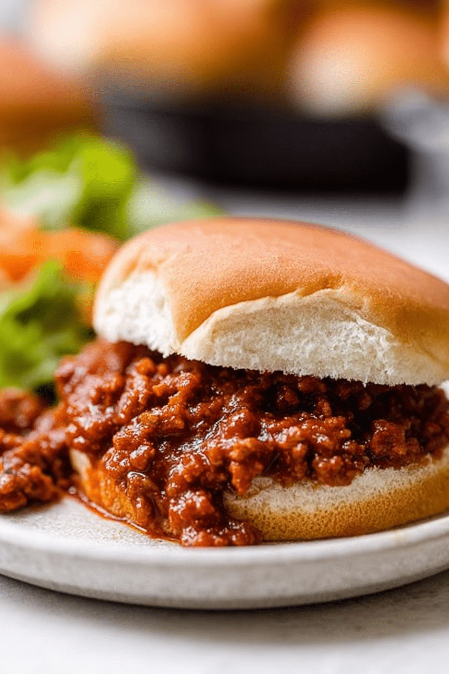 Homemade sloppy joe on a toasted bun with fries, perfect for dinner.