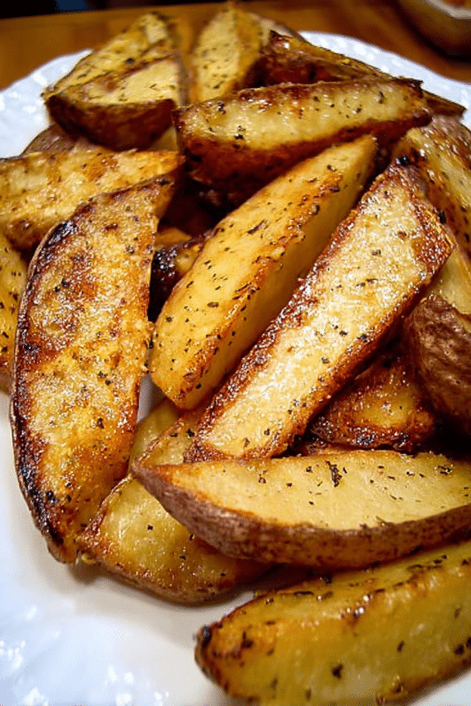 Honey mustard wedges with sea salt and cracked pepper served on a wooden board.