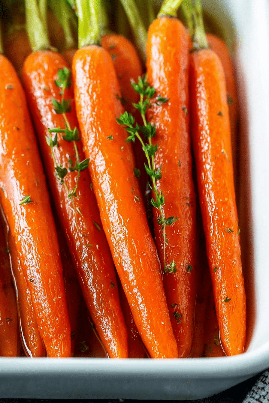 Close-up of honey roasted carrots garnished with parsley on a plate