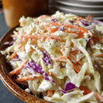 Delicious old-fashioned creamy coleslaw served in a bowl with parsley garnish