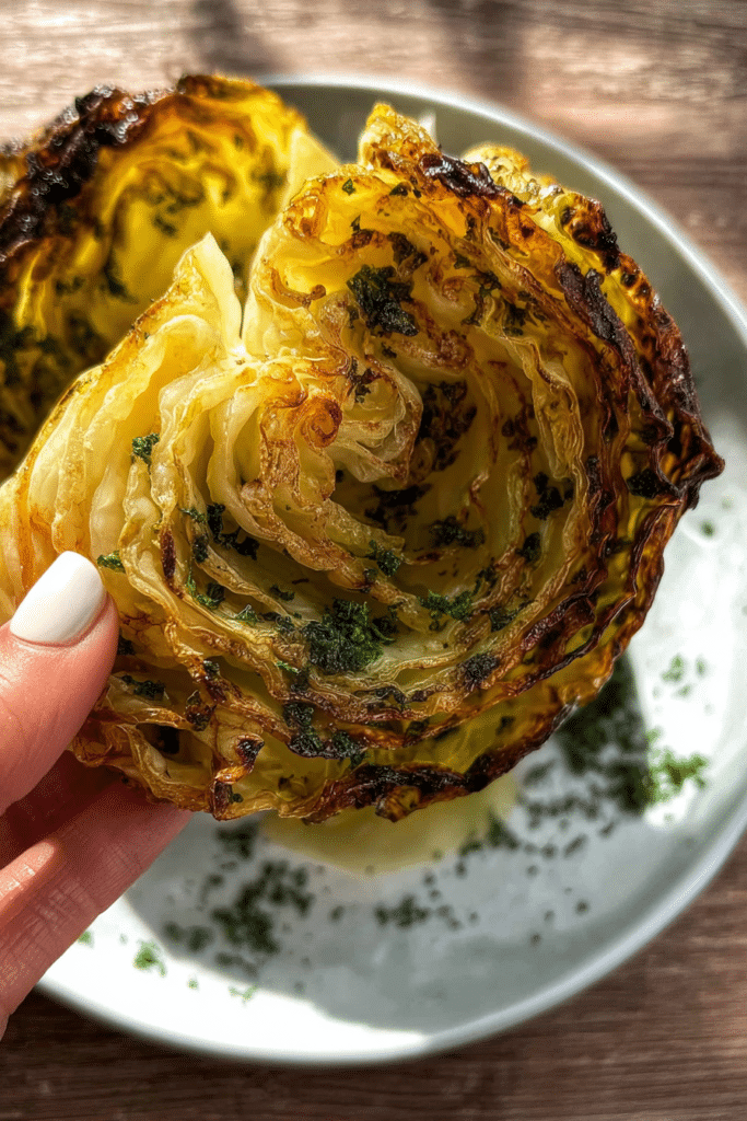 Viral Cabbage Boil served on a plate with butter and garlic, featuring vibrant seasoning colors.