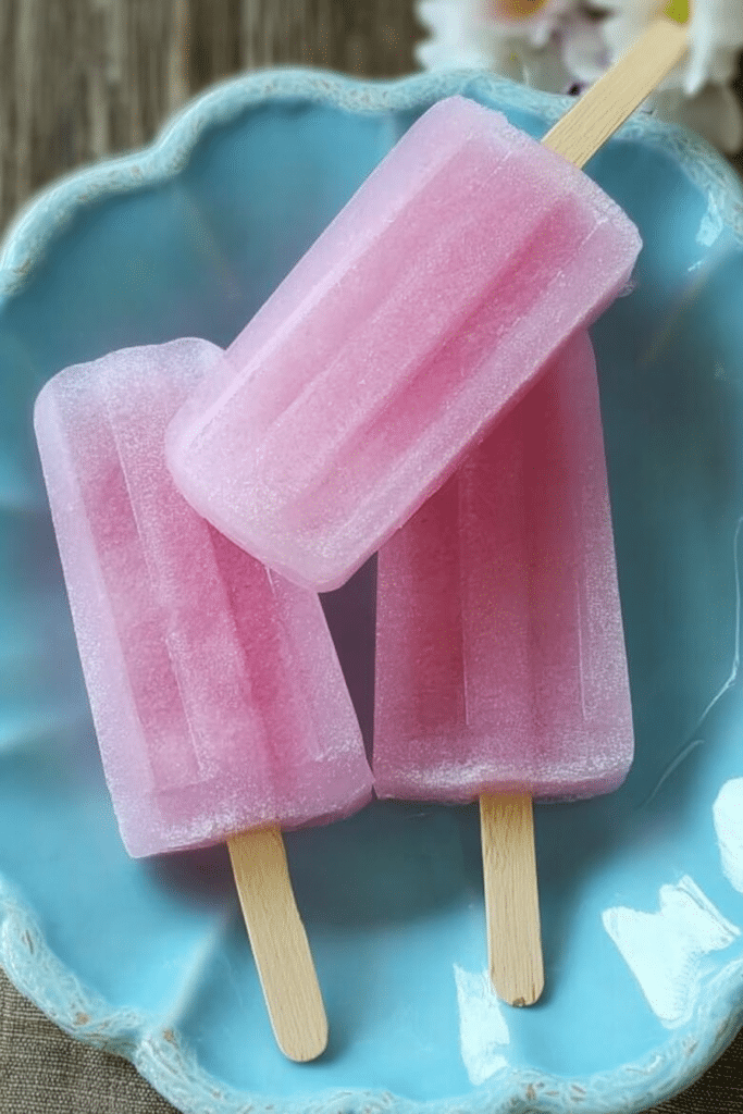 Close-up of a blueberry lemonade popsicle with fresh blueberries and lemon slices