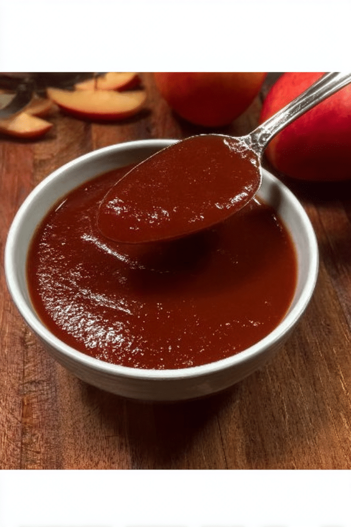 Homemade nectarine barbecue sauce in a jar, garnished with fresh nectarines, next to grilled meats