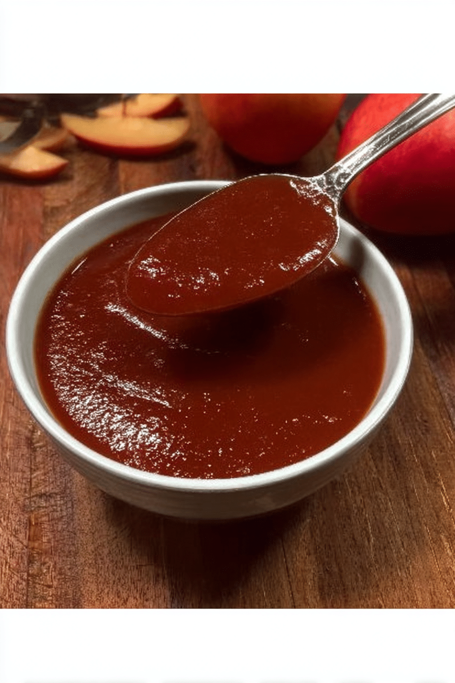 Homemade nectarine barbecue sauce in a jar, garnished with fresh nectarines, next to grilled meats